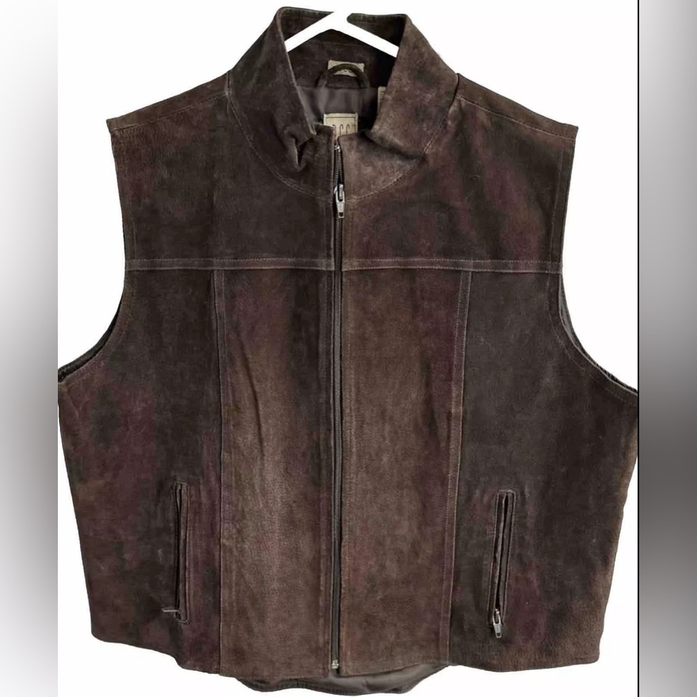 Vest Women’s leather DCC Dark Brown Suede Zip Front Fully Lined Large
